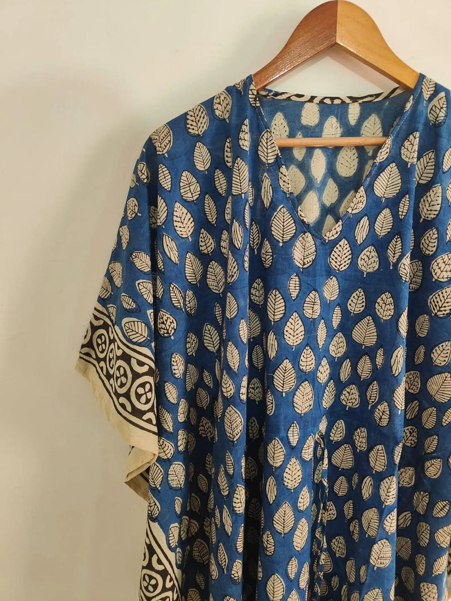Floral Leaf Print Cotton Kaftan Dress , Caftan Long Beach Cover Up