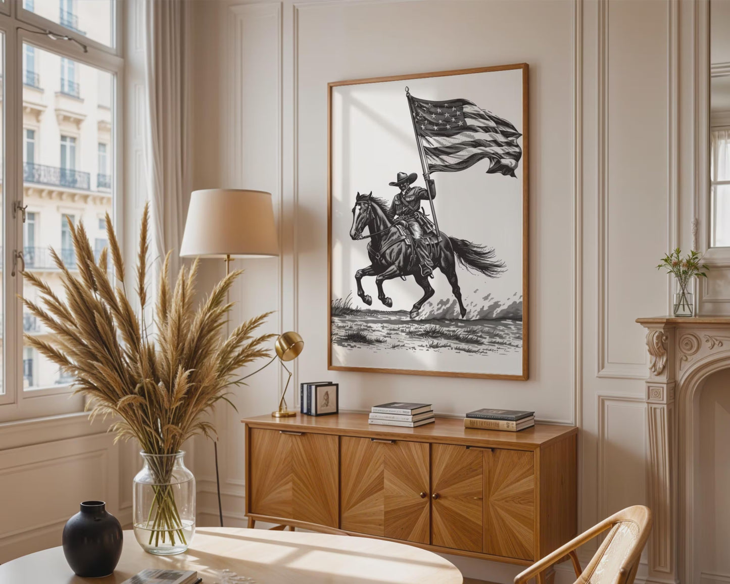 American Cavalry Soldier Canvas Wall Art, Patriotic Military Decor