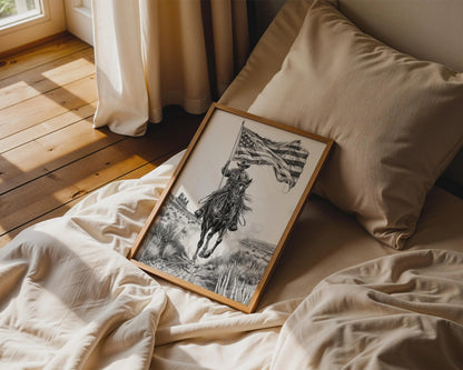 Cowboy Horse American Flag Canvas Wall Art, Patriotic Western Decor