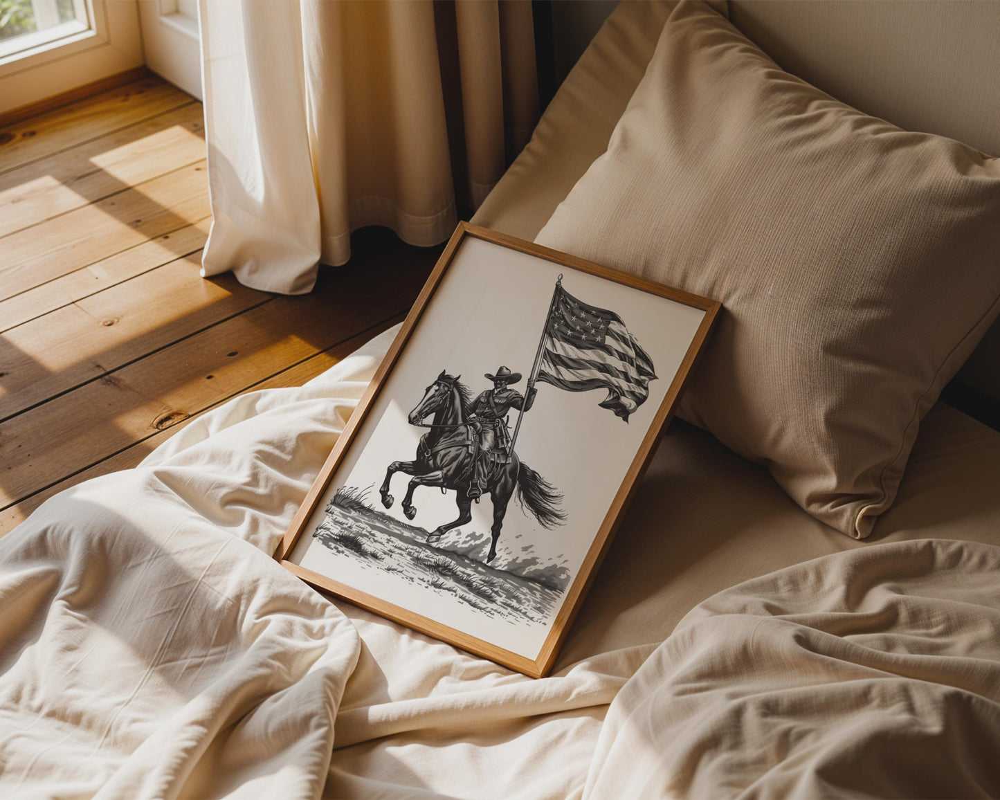 American Cavalry Soldier Canvas Wall Art, Patriotic Military Decor