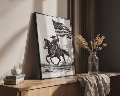 American Cavalry Soldier Canvas Wall Art, Patriotic Military Decor