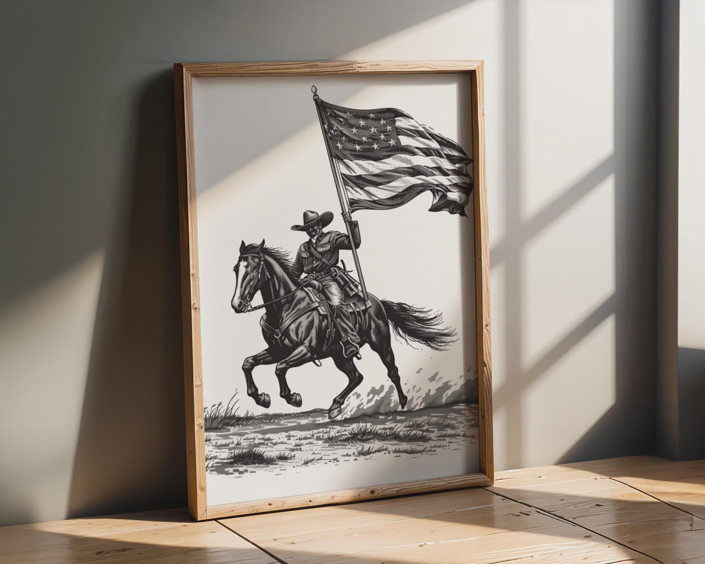 American Cavalry Soldier Canvas Wall Art, Patriotic Military Decor