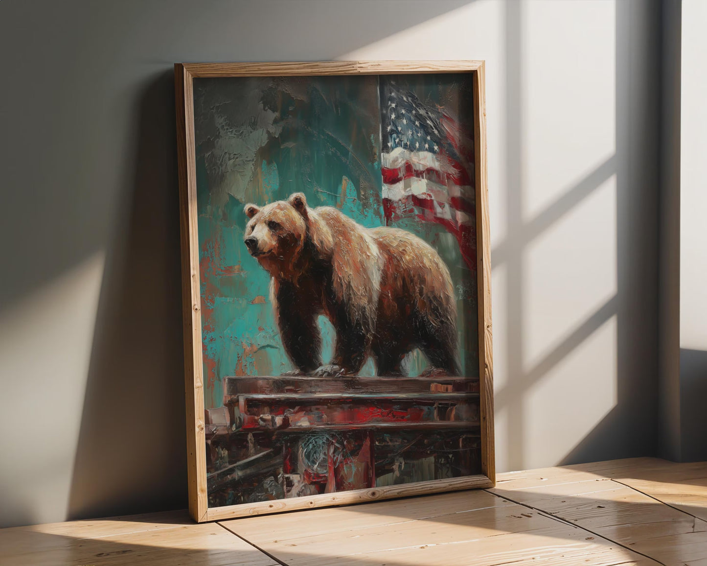 Rustic Patriotic Bear Canvas Wall Art, Americana Wildlife Prin