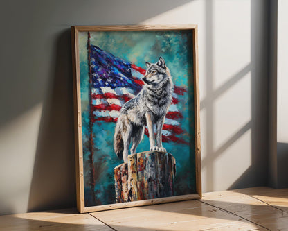 Textured Wolf American Flag Canvas Wall Art