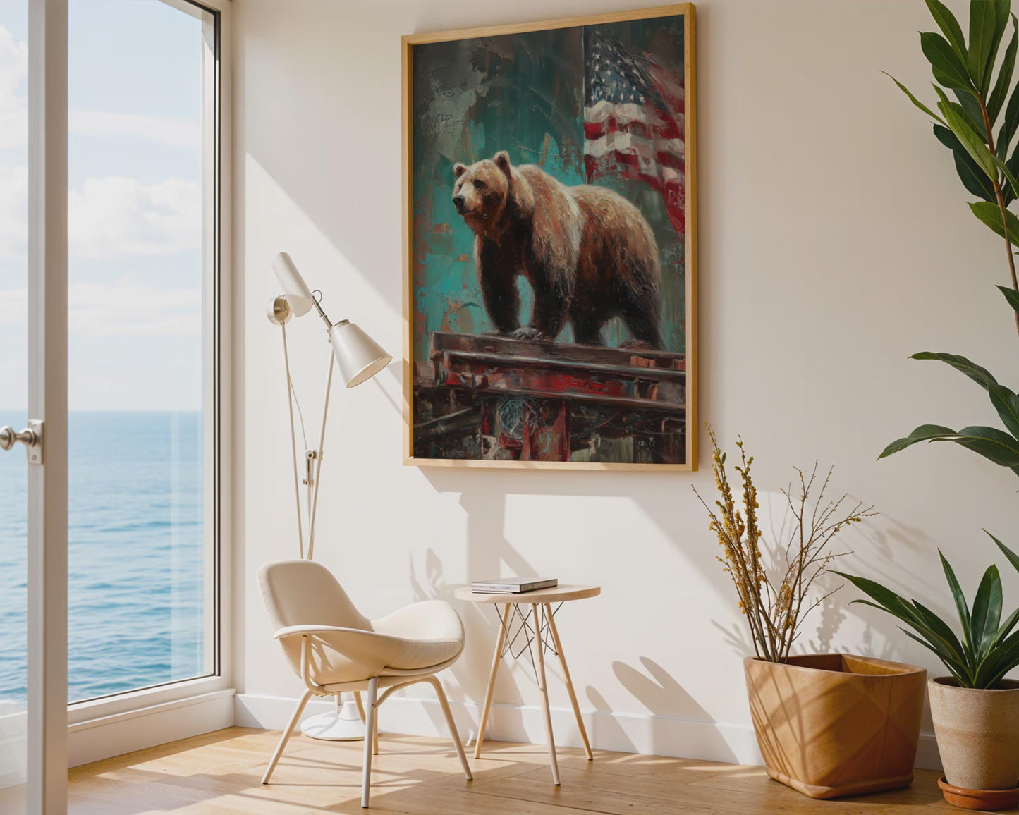 Rustic Patriotic Bear Canvas Wall Art, Americana Wildlife Prin