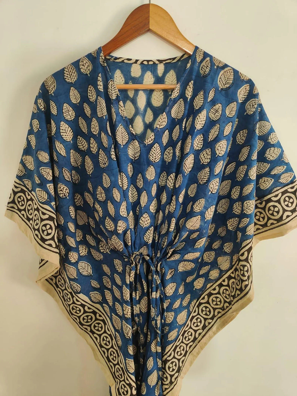 Floral Leaf Print Cotton Kaftan Dress , Caftan Long Beach Cover Up