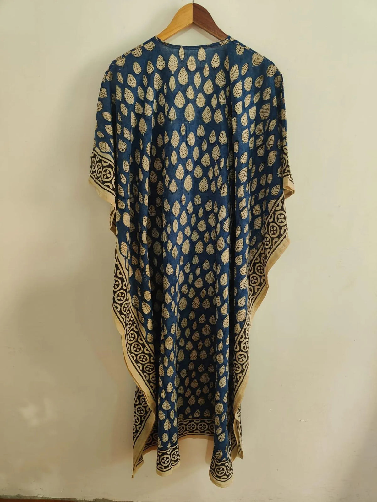 Floral Leaf Print Cotton Kaftan Dress , Caftan Long Beach Cover Up