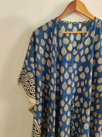 Floral Leaf Print Cotton Kaftan Dress , Caftan Long Beach Cover Up