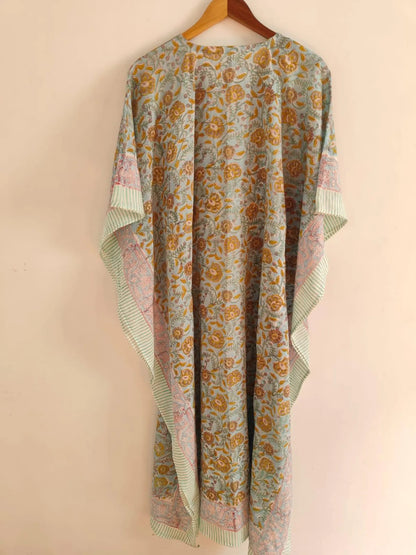 Block Print Cotton Kaftan , Caftan Floral Handmade Dress