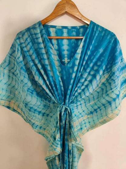 Indian Turquoise Cotton Tie Dye Kaftan , Caftan Lightweight Summer Dress