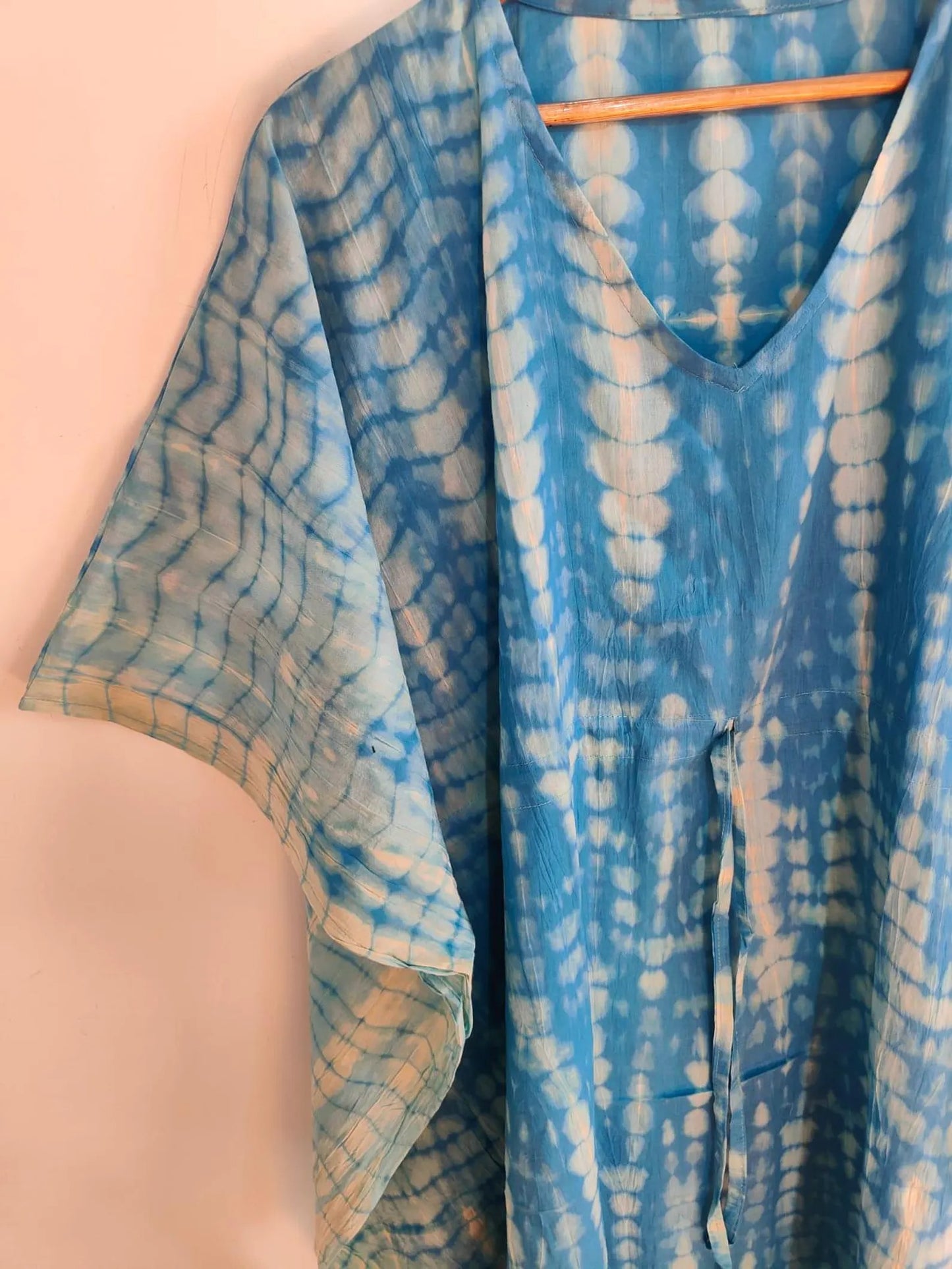 Indian Turquoise Cotton Tie Dye Kaftan , Caftan Lightweight Summer Dress