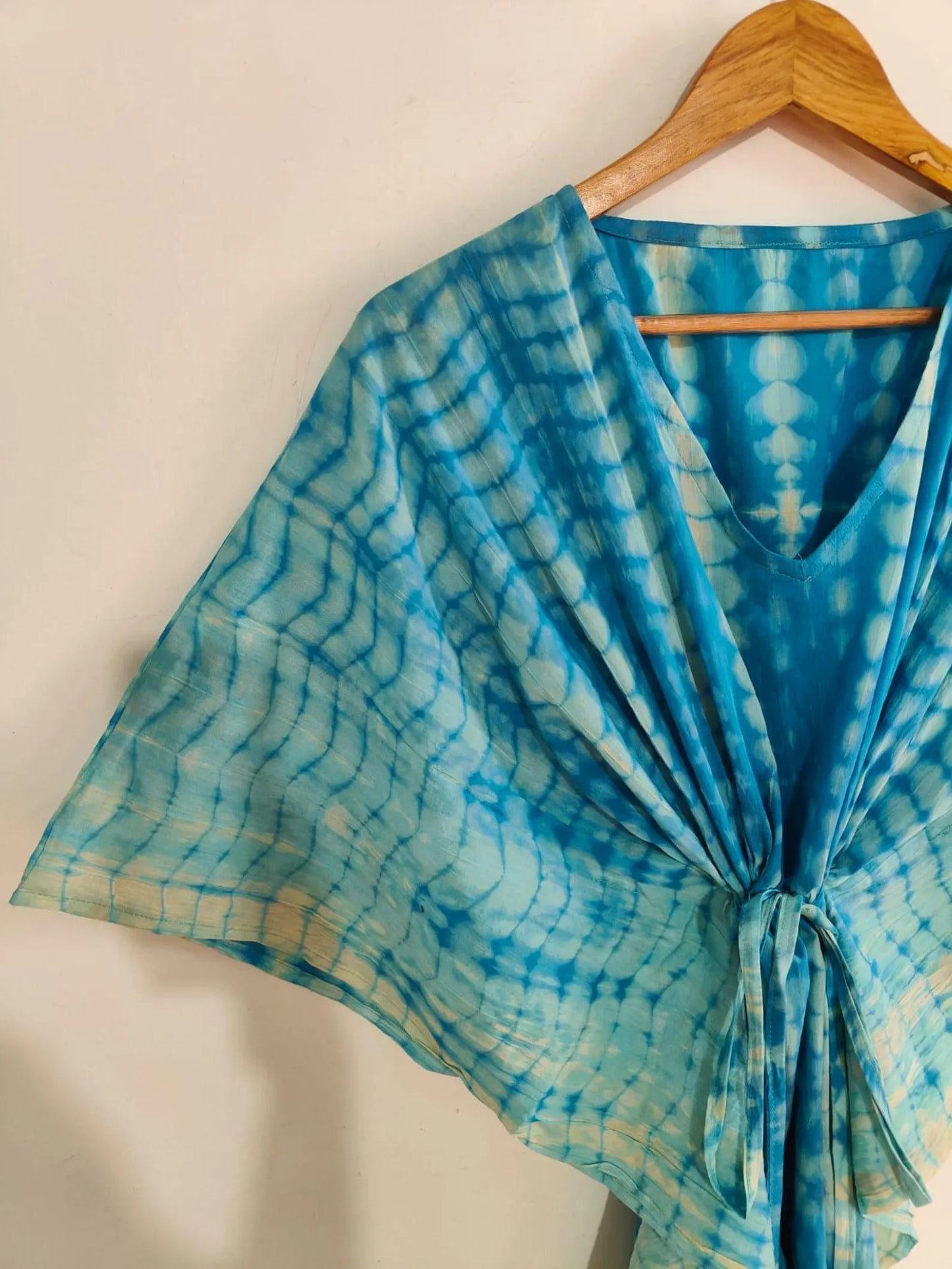 Indian Turquoise Cotton Tie Dye Kaftan , Caftan Lightweight Summer Dress