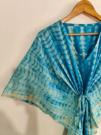 Indian Turquoise Cotton Tie Dye Kaftan , Caftan Lightweight Summer Dress