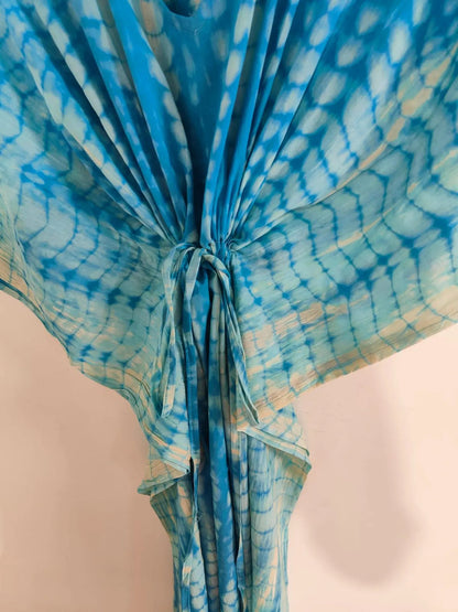 Indian Turquoise Cotton Tie Dye Kaftan , Caftan Lightweight Summer Dress