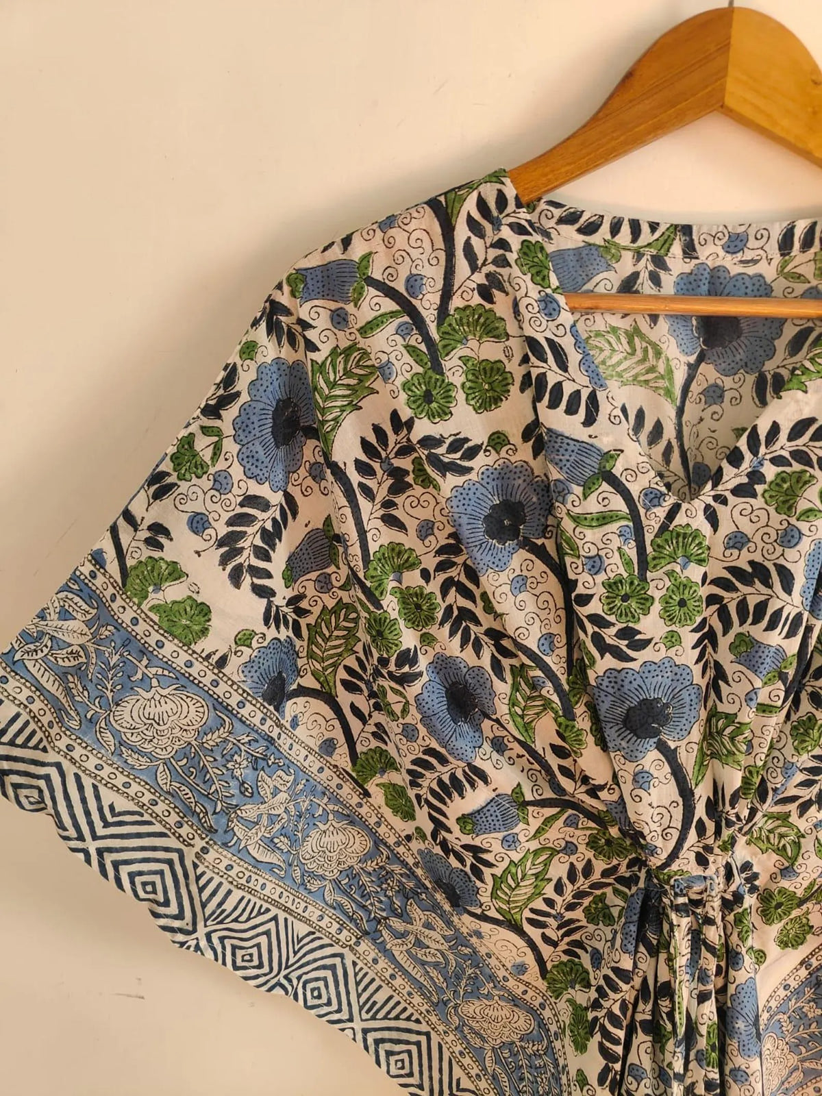White Floral Hand Block Print Kaftan , Caftan Cotton Summer Dress