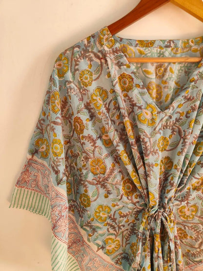 Block Print Cotton Kaftan , Caftan Floral Handmade Dress